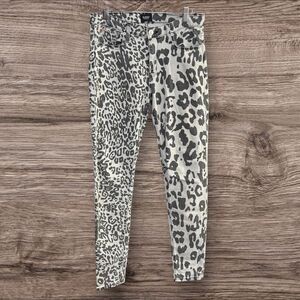 HUDSON size 29 Gray Leopard Print Jeans asymmetrical skinny